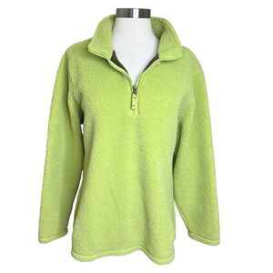 Lands End Sherpa Fleece Pullover Womens Size 1X Lime Green 1/4 Zip Outdoor